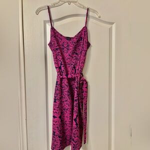 Ann Taylor Pink fuschia Navy spaghetti straps satin silky sun dress Medium sz 8